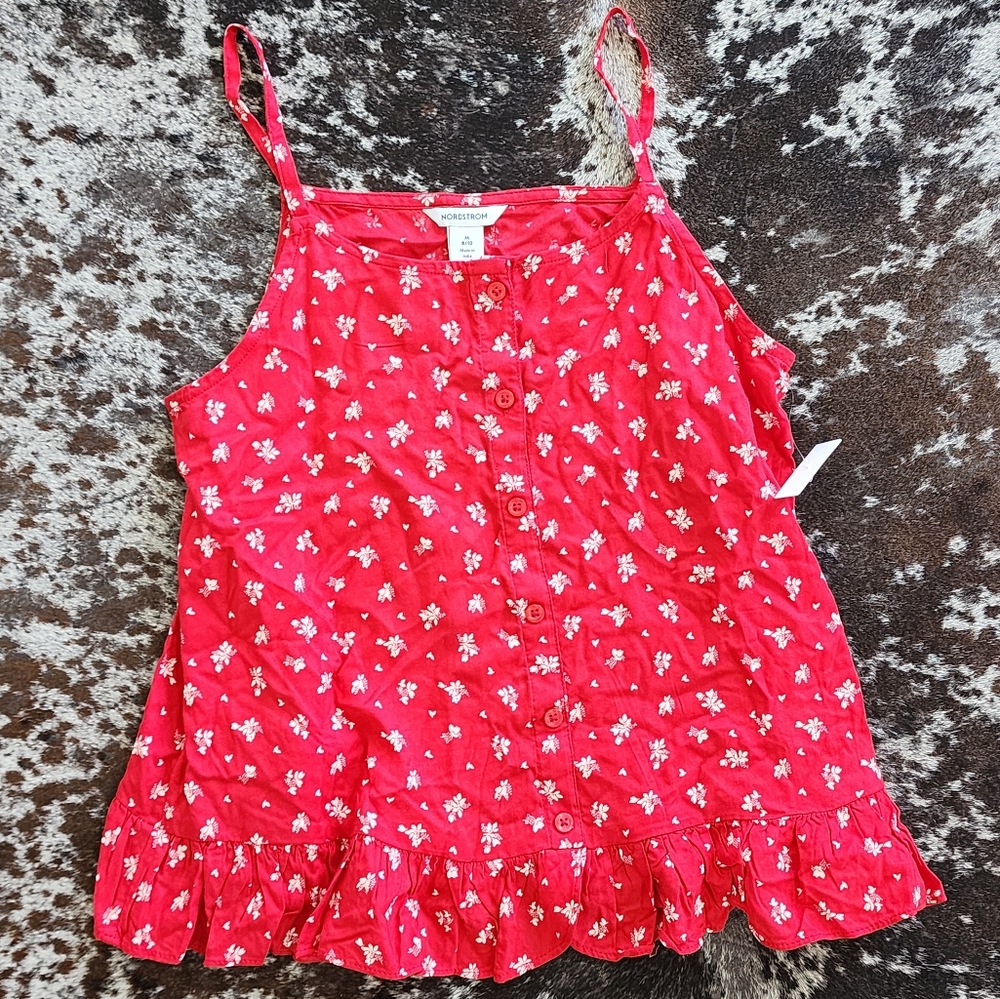 Red Floral Button-Up Tank Top